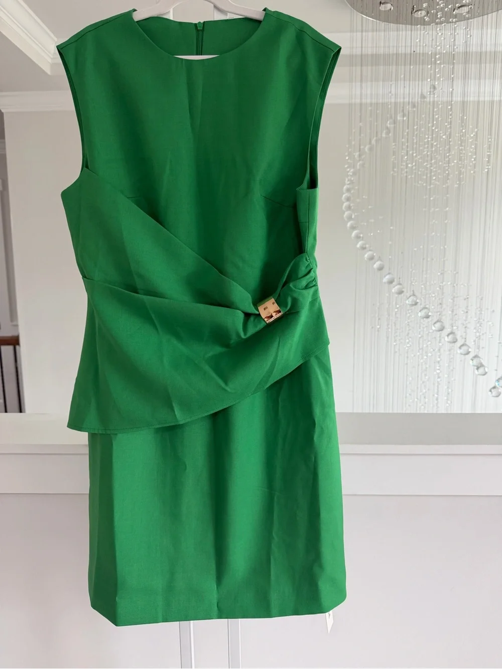 Commense Green Sleeveless Draped Waist Mini Dress